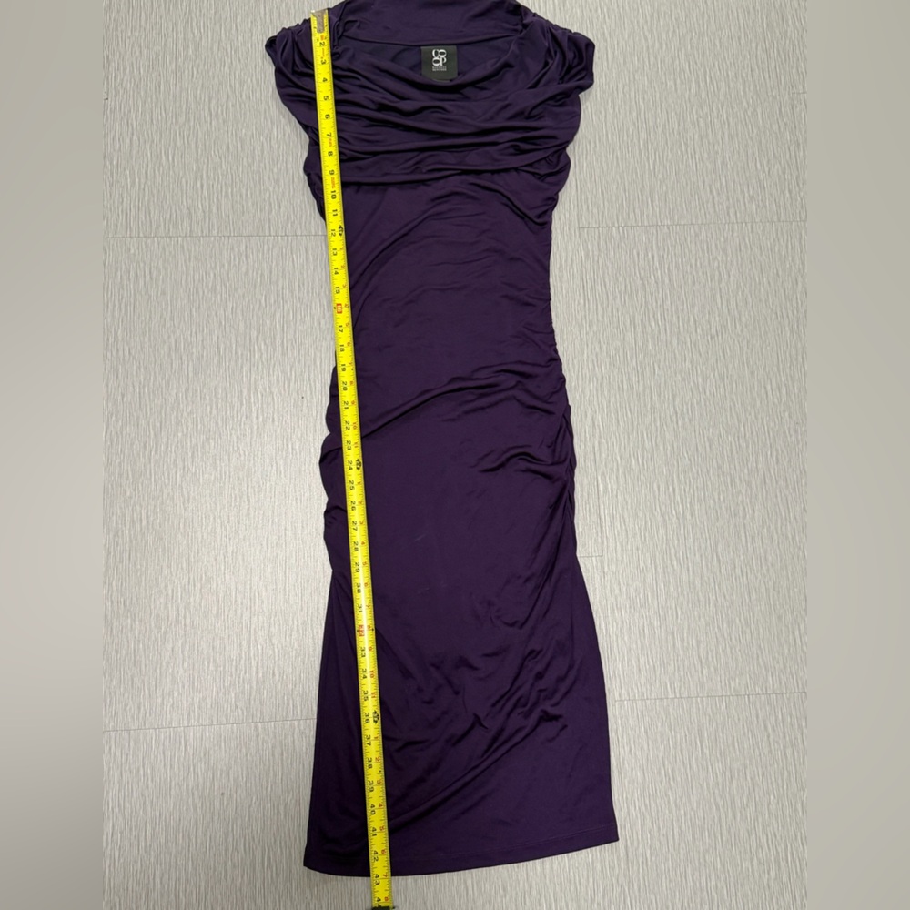 Barneys New York 100% Silk Purple Ruched Cowl Neck Midi Dress XS Draped - Picture 6 of 7